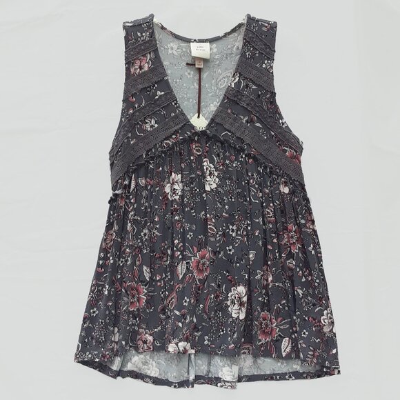 KNOX ROSE Grey Floral Sleeveless Tank Top | Size M - Picture 1 of 8